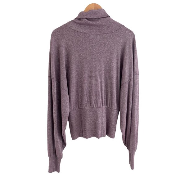 Free People Metallic Shimmer Glam Dolman TurtleNeck Sweater Top Purple Size L - Picture 5 of 8
